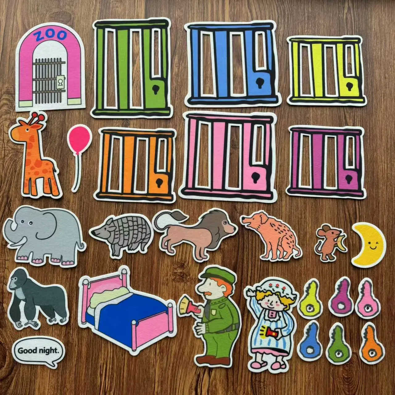 Goodnight Gorilla Felt Board Teaching Aid, Early Education Materials, Preschool Learning Materials, Teacher Resources, Homeschool Supplies, Interactive Learning Tool for Kids, Visual Learning Tools, Classroom Supplies Charts