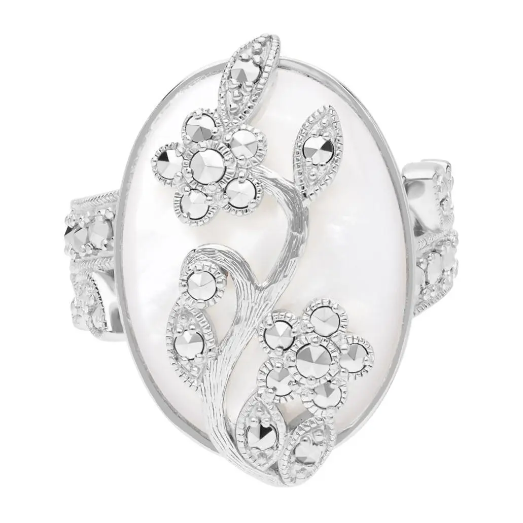Dallas Prince Sterling Mother of Pearl Chrome Marcasite Ring