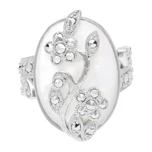 Dallas Prince Sterling Mother of Pearl Chrome Marcasite Ring