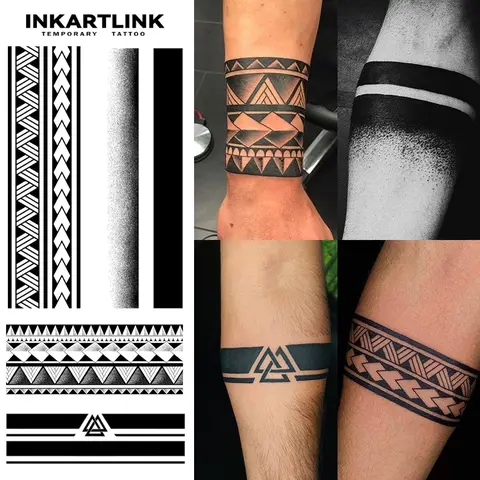 INKARTLINK 2 Sheets Elegant Sticker Henna Temporary Tattoos - Semi-Permanent Henna Art, 1-2 Weeks Long-Lasting Waterproof Armlet & Arm Ring Stickers, Realistic Fake Tattoo Sleeve for Adults, All Skin Types, Black & White