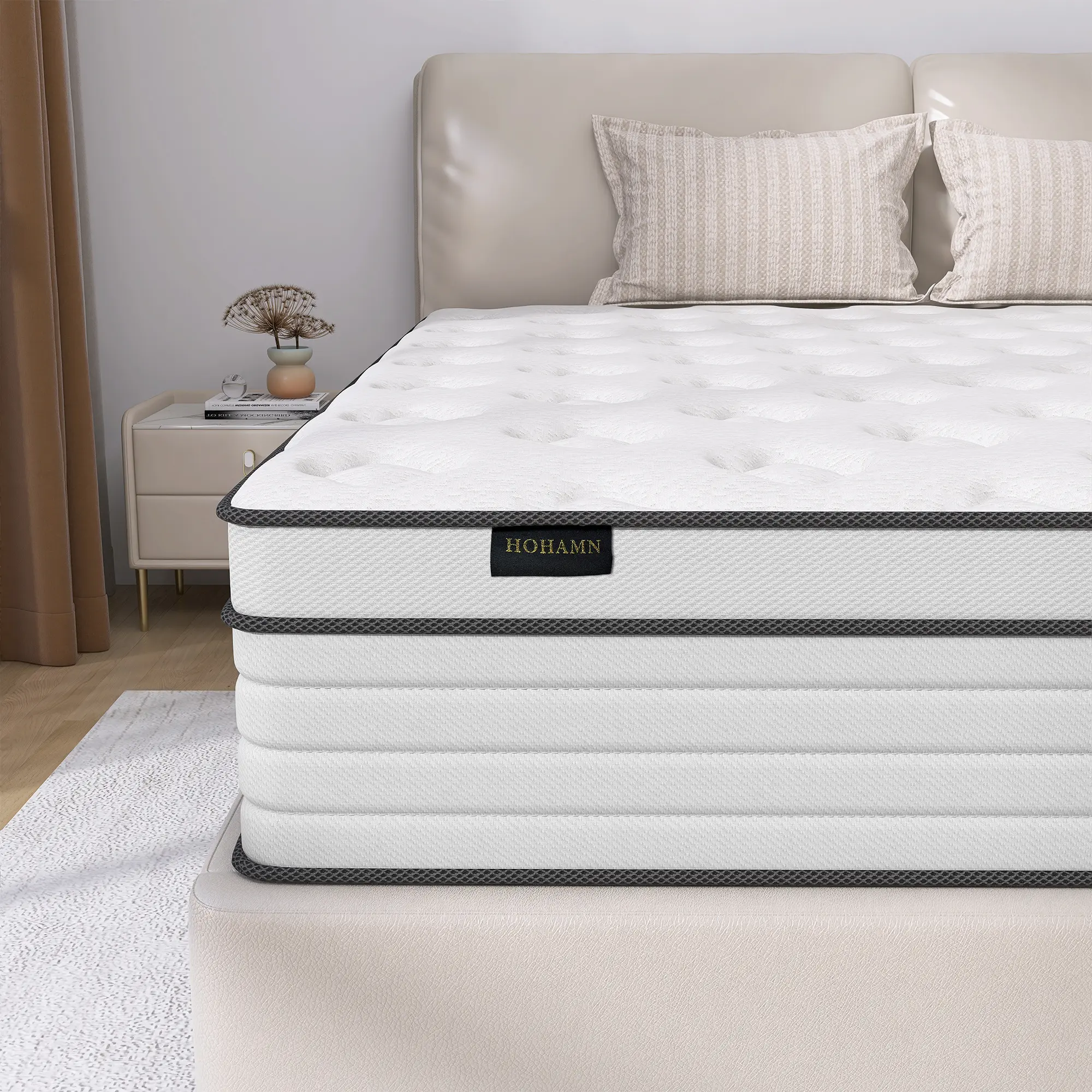 14'' Multilayer Hybrid Medium Firm High Quality Mattress - Durable Memory Foam, Pocket Springs, Motion Isolation, Cooler, Full Queen Twin King Sizes, In-Box Delivery (Includes Bed Base)