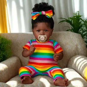 20 Inch/50CM True Mini Size Curly Hair Doll, Dark Brown Skin, Soft Touch Handmade Doll, Halloween/Thanksgiving/Christmas Gift