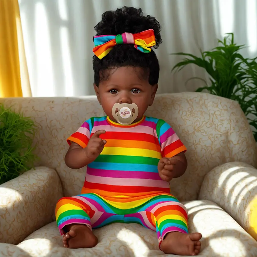 20 Inch/50CM True Mini Size Curly Hair Doll, Dark Brown Skin, Soft Touch Handmade Doll, Halloween/Thanksgiving/Christmas Gift