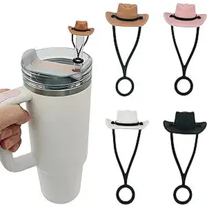 4 Pack Silicone Cowboy Hat Straw Covers Cap Compatible with Stanley Cup 30 40 Oz, Cute Funny Tumbler Straw Topper Accessories for Man & Woman Gift Does not apply