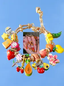 Summer Fun Fruit DIY Charm Bracelet, Cute Cherry Toast Bracelet, Strawberry Bracelet, Funny Food Replica Bracelet, Papaya Bracelet
