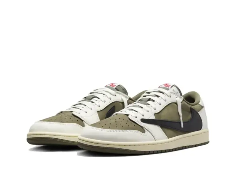 Men Off White Olive Black Mixed Leather Low Top Retro Sneakers, Flat Cushioned Neutral Street Casual Footwear