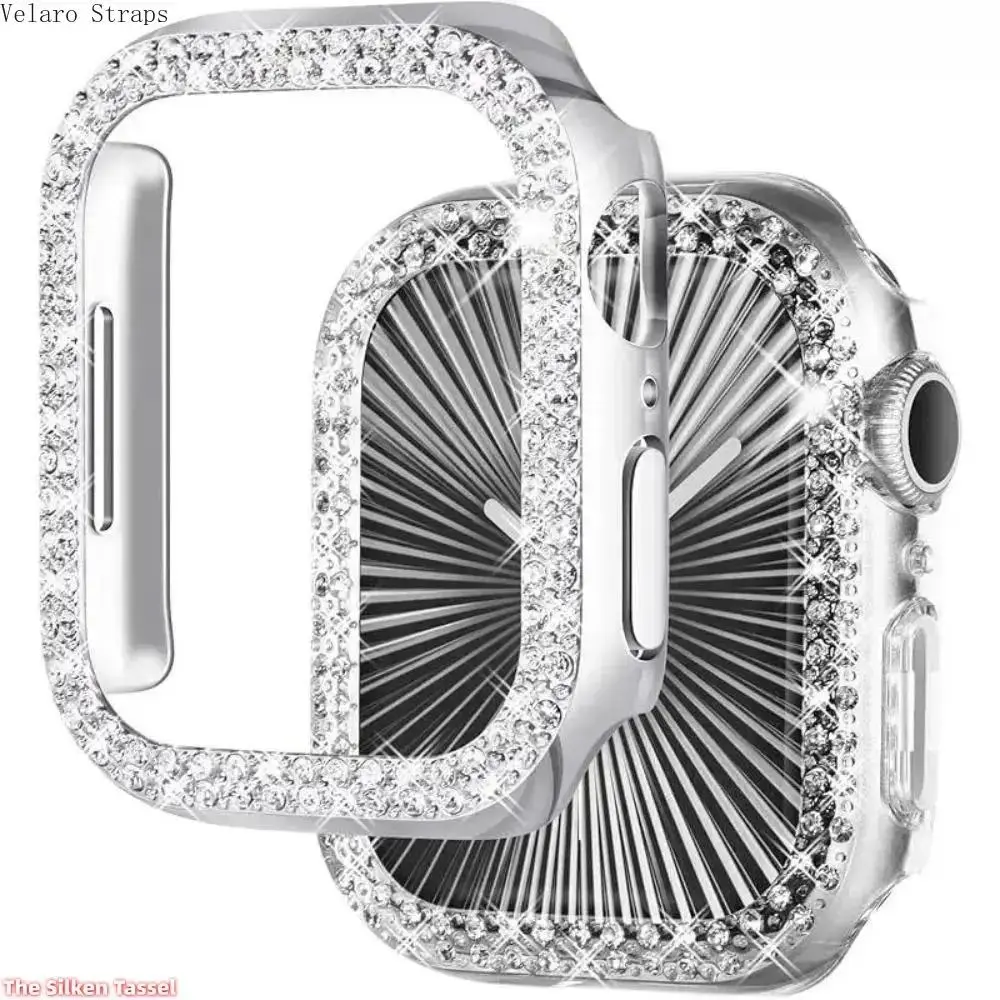 2PCS Glitter Diamond Protective Bumper Case for Apple Watch 38/40/41/42/44/45/46/49mm, Anti-Scratch Cover for Series 1–11/SE (Case Only / Case + Tempered Glass)