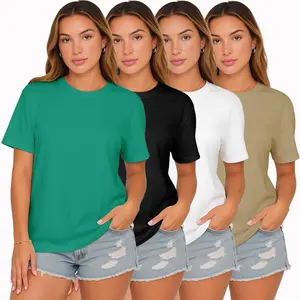 100% Cotton 4-Color Casual Crew Neck T-Shirt 3-Piece Short-Sleeve T-Shirt Set Solid Color T-Shirt Women's Basic T-Shirt Women's T-Shirt Women's Everyday Top Cute Women's Top Women's Crop Top Black White Set