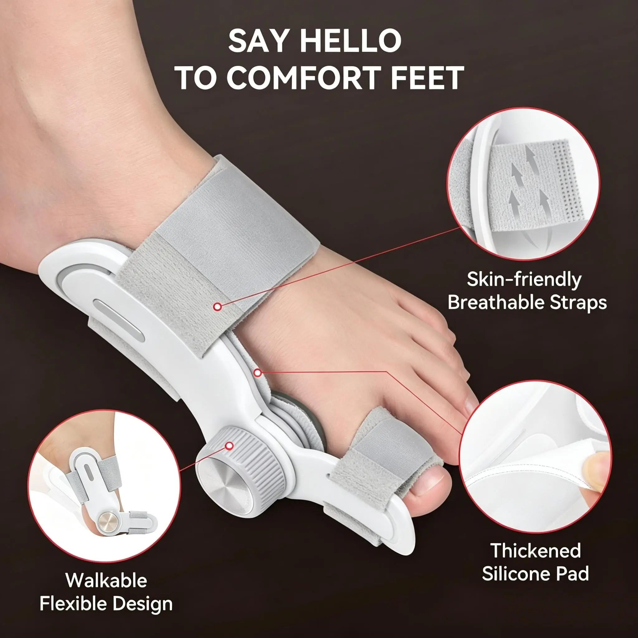 Unisex Adjustable Hallux Valgus Corrector, Dual Support Orthotic Brace, Multi-Angle Fix, Breathable Comfort, Durable Safety Fit, Flat Foot Correction