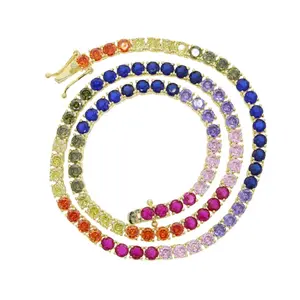High Quality Gold Iced Round Heart Moissanite Tennis Chain Rainbow Necklace Hip Hop Trendy Choker Stackable Jewelry For Women Party Daily Streetwear Fashion Statement Piece Luxury Shiny Accessory