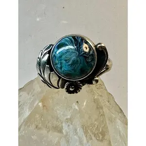 Navajo ring mystery blue stone size 6 sterling silver leaves or feathers women girls