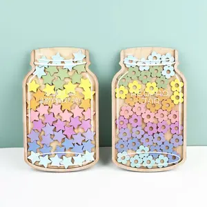 Lucency Wooden Reward Jar, Stars & Flowers Desktop Decoration Ornament, Motivation Self-Discipline Gift, Transparency