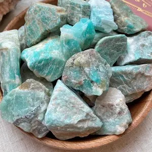 3 Pieces Raw Rough Green Amazonite Gemstone Natural Rock Chunks Healing Mineral Rocks Natural Crystal Specimens Gifts for DIY POLISING WRAPPING, 3-5cm size