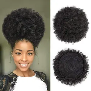 Afro Puff Drawstring Ponytail for Women,Big Black Afro Kinky Curly Hair Bun Synthetic Hairpieces Clip in Hair Extensions for Black Women Girls (,1B#)