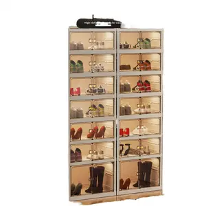 Transparent Foldable Shoe Rack No Assembly Required One-Pull Molding Double Row Shoe Organizer Home Storage Solution