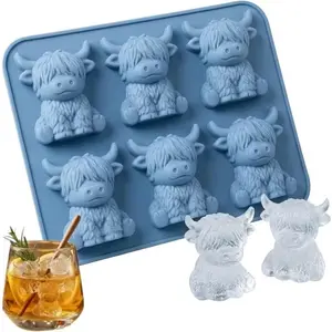 3D Highland Cow Ice Cube Tray, Silicone Ice Ball Maker Mold for Whiskey Cocktails, Unique Design, Durable & Reusable