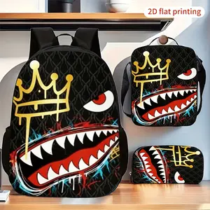 3pcs/2pcs/1pc Backpack, Shoulder Bag & Storage Pouch Set with Golden Crown & Print - Edgy Streetwear Suitcase Compatible for, Travel, Gym - Lightweight Zipper Closure Bags for, Students, Daily Commute, 2D Flat, for Teenager