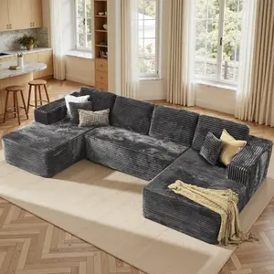 135" U Shaped Modular Sectional Sofa No Assembly, Cloud Couches for Living Room, Plush Corduroy Large Boneless Couch Set with Deep Seat 【3 Packages Shipping】