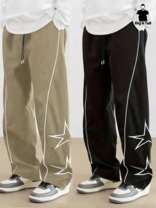 【plus size】 star pattern drawstring waist pants, casual comfy pocket design wide leg trousers for daily wear, men's bottoms for all seasons, baggy sweatpants men