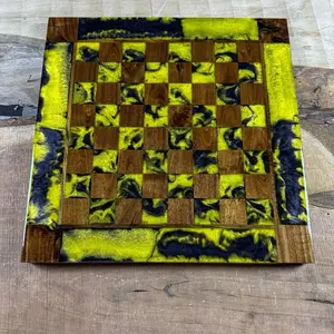 Black Onyx Vivid Yellow Black Walnut Chess Board (INCLUDES PIECES)
