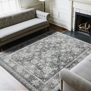 Large Area Rug 8 X 10 Ft Vintage Gray Non Slip Floor Mat Tear Resistant Durable Backing For Living Room Hallway Bedroom Hardwood Floor Easy To Clean Machine Washable Soft Plush Pile