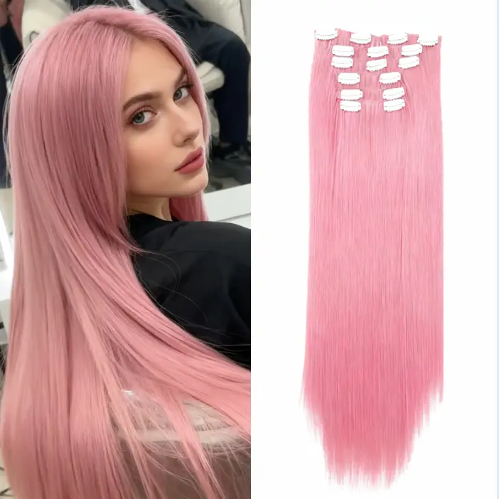 Aluna Hair 24 inch Hair Extensions, Clip-in Hair Extensions for Party Style, 6pcs Long Straight Synthetic Wigs, Heat Resistant Synthetic Hair Extensions, Female 2026 Trendy Matching Natural Looking Wig Piece for Party, Club, Graduation Look
