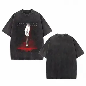 Trendy Anime Neon Genesis Evangelion Graphic T-Shirt – Vintage Washed Distressed Short Sleeve Tee, EVA Anime Merchandise Streetwear, Japanese Aesthetic Shirt, 100% Cotton, Soft Breathable Fabric, Comfortable Relaxed Fit, Perfect for Anime Fans