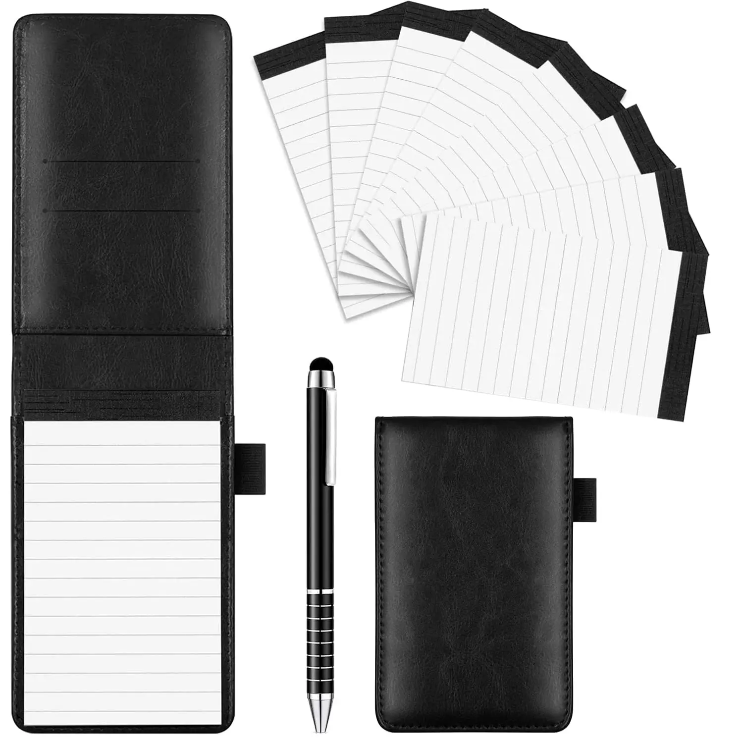 10-Piece Small Notepad Holder Set | Pocket Notebook with Pen | Includes 50 Lined Sheets & 8 Refills | 3x5 Inch | 30 Lined Paper Per Pad