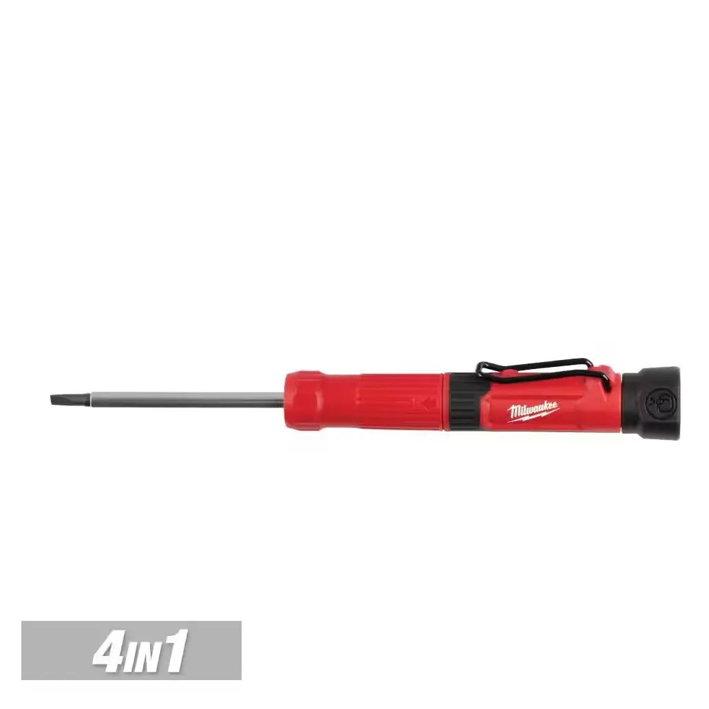 MILWAUKEE 4-in-1 Pocket Precision Multifunctional Screwdriver with Double-End Bits, Rotating Cap, for Driving Screws on Metal Surfaces, Model 48-22-2932