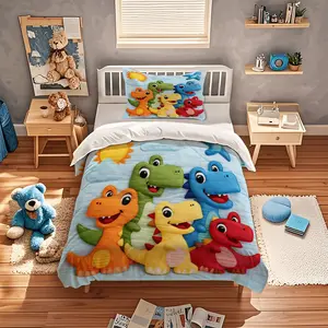 Cute Dinosaur Pattern Duvet Cover Set,Suitable for Decorating Bedroom Home Items for Kids and Teenagers,Including 1 Bedspread and 1 or 2 Pillowcases (Excluding Quilt and Pillow Inserts)