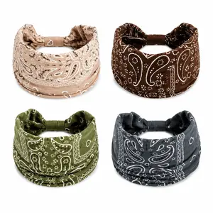Women's 4-Pack Boho Paisley Print Headbands - Elastic Non-Slip Wide Knotted Turban Twist Hair Wraps, Party Gifts for Daily Wear & Back to School, Headbands For Women