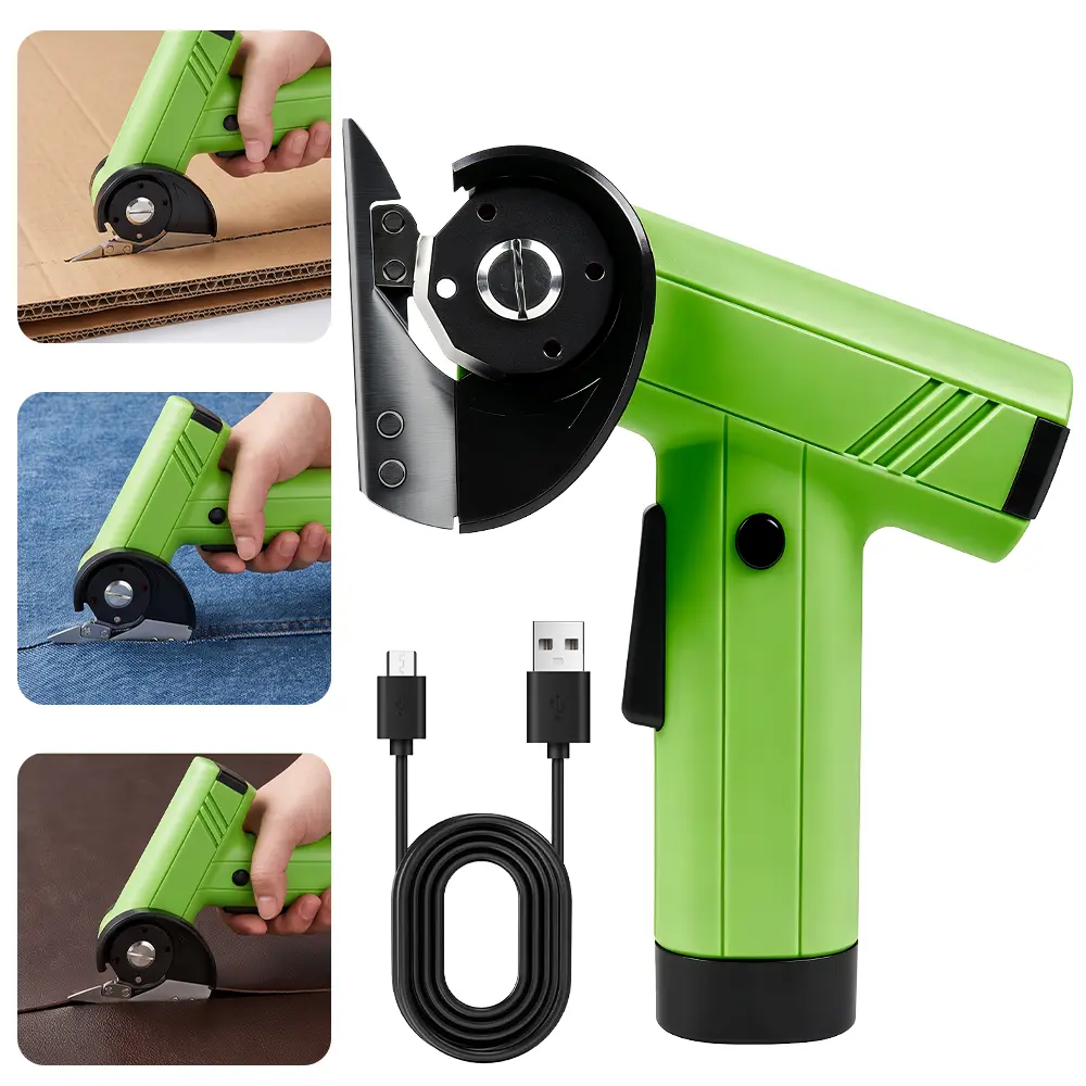 【BackToSchool】Green Rechargeable Cordless Electric Scissors, 4-Speed 320RPM Cardboard Cutter with 2 Safety Blades, 3000mAh Battery, LED Display, Cuts Cardboard, Leather, Fabric & Plastic