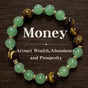 1pc Money Attraction Bracelet for Women, Green Aventurine & Tiger Eye for Abundance, Wealth and Prosperity, Daily Wear Jewelry Gift for Birthday, Anniversary, Summer Vacation & Theme Parties, Spiritual Crystal Gift for Mother's Day Father's Day