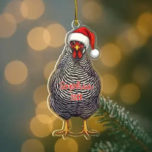 Personalized Barred Plymouth Rock Chicken Christmas Ornament, Custom Coop Hen Rooster Acrylic 2D 1-Sided Xmas Decor, Farm Gift for Family Friend