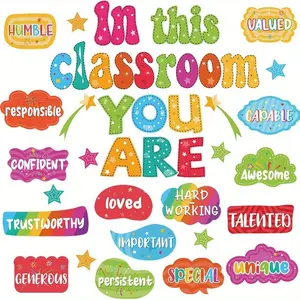 Colorful Bulletin Board Signs, 31pcs/set Retro Colorful Bulletin Board Decorations, Positive Inspirational Affirmation Wall Decor
