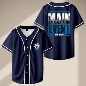 Jey Uso Main Event Baseball Jersey, V-Neck Short Sleeve Jacket, Streetwear For Men & Women, Wrestling Fan Shirt