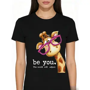 Women's Giraffe Print Crew Neck Short Sleeve T-Shirt, Casual Spring & Summer Top