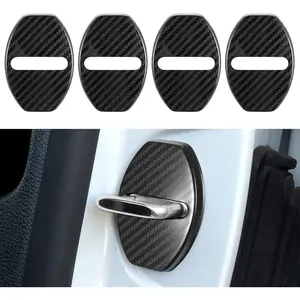 4pcs Car Door Lock Latches Cover Protector Compatible with Volkswagen Jetta GLI Beetle Golf Alltrack SportWagen Tiguan Passat Accessories Stainless Steel Car Door Lock Decoration (Carbon Fiber)