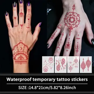 4 Pcs Colorful Henna Designs Sticker Henna Geometric Flower Temporary Tattoos, Henna Stickers, Mandala Flowers, Waterproof Sweatproof Non-Reflective, Suitable for Back of Hand & Fingers