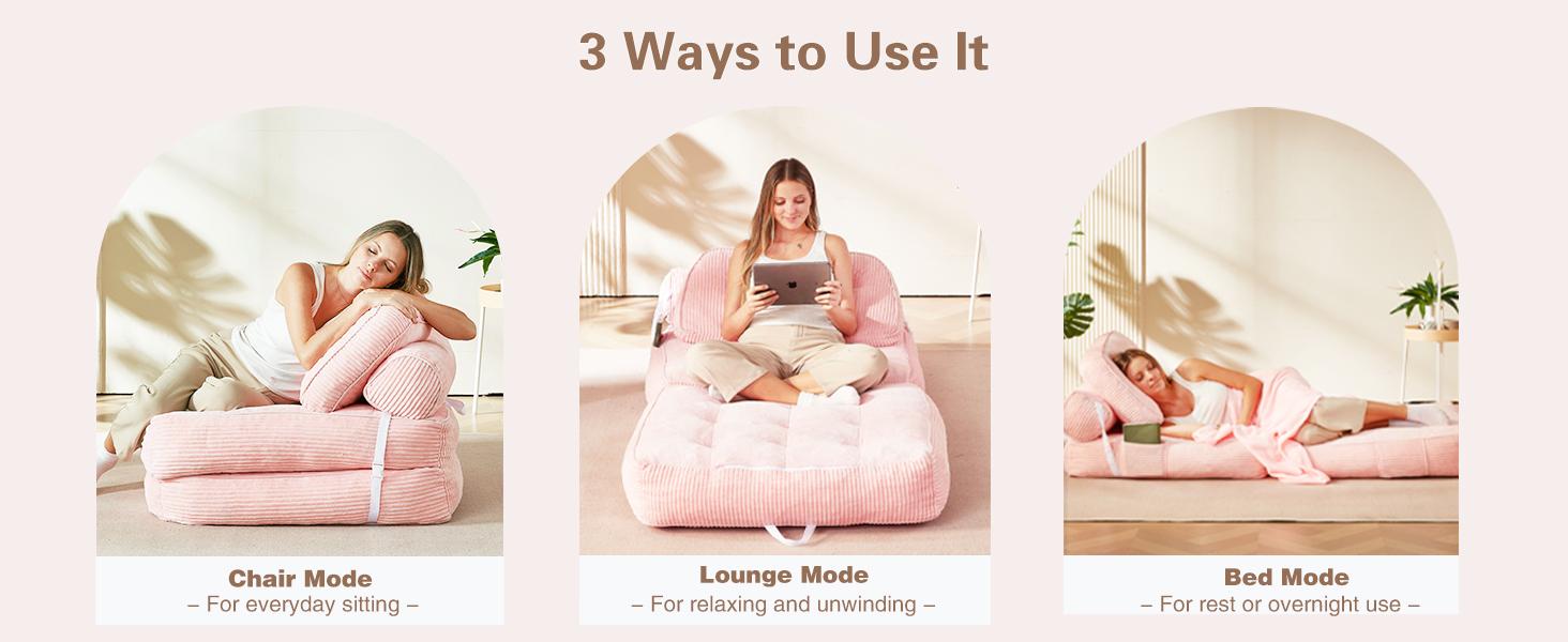 NESLAKO Convertible Folding Couch - 2/3-Pack 3D-Cut Corduroy Upholstered Sectional Sleeper Bed, High Resilience Memory Foam, No Assembly, Sturdy, Portable, Space-Saving for Family Use Modern Living Rooms, 3D-Cut Corduroy Fabric