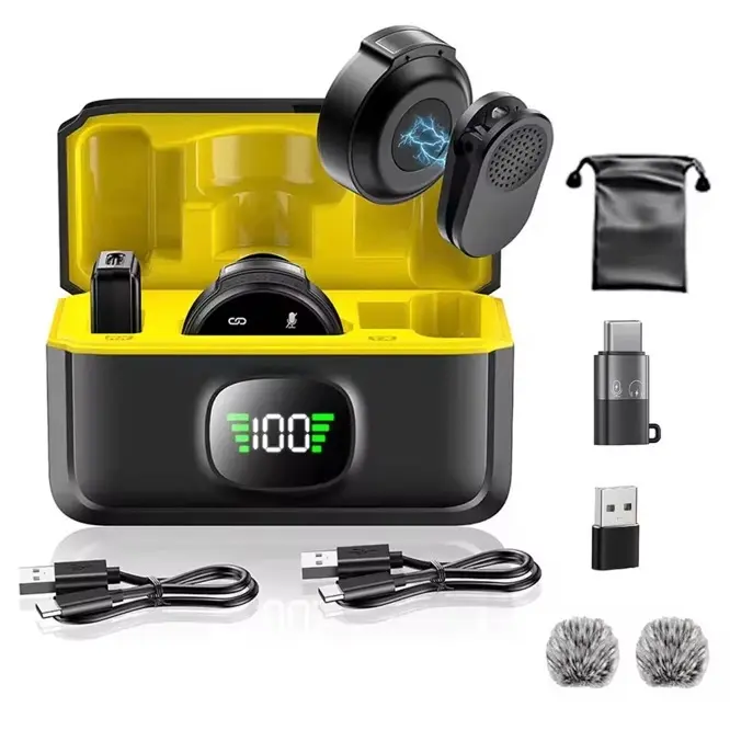 2-in-1 Wireless Lavalier Microphone with Charging Case, Compatible with iPhone and Android