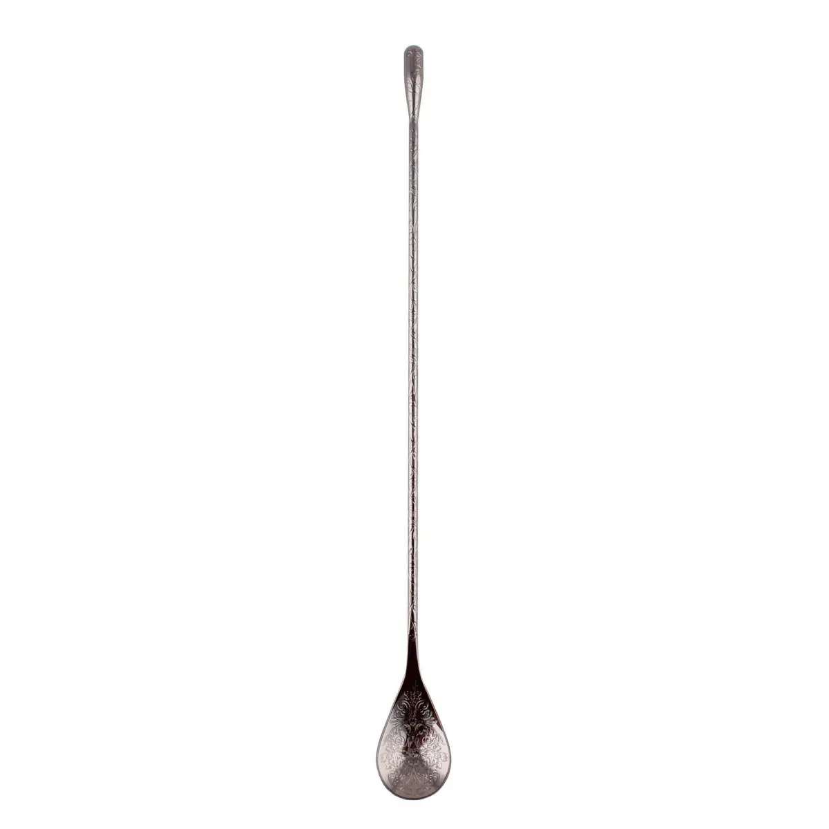 BarConic® Copper Floral Etched Teardrop Stainless Steel Bar Spoon - Cocktail Stirring Tool, Multiple Color Options