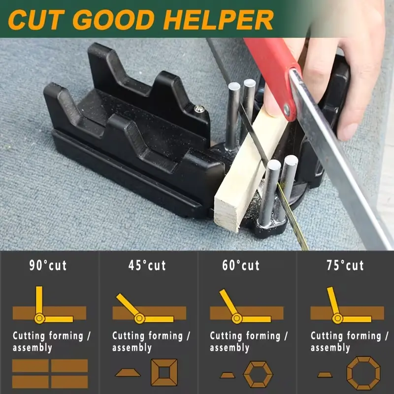 2-in-1 bevel measuring and cutting tool. An essential for furniture remodeling. Makes measuring and cutting required angles simple and professional.