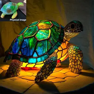 3D Stained Glass Animal Table Lamp - Turtle & Cat Resin Desk Light with Switch Control, Battery Powered Downlight for Various Room Types, Whimsical Decorative Night Light with No Plug, Soft Warm Lighting vintage desk lamp