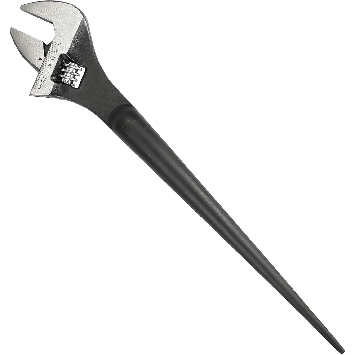 12-Inch Adjustable Construction Spud Wrench, Black Oxide Finish, CR-V Steel, SAE and Metric Scale Marked, Alignment Holes and Tail Crowbar Features