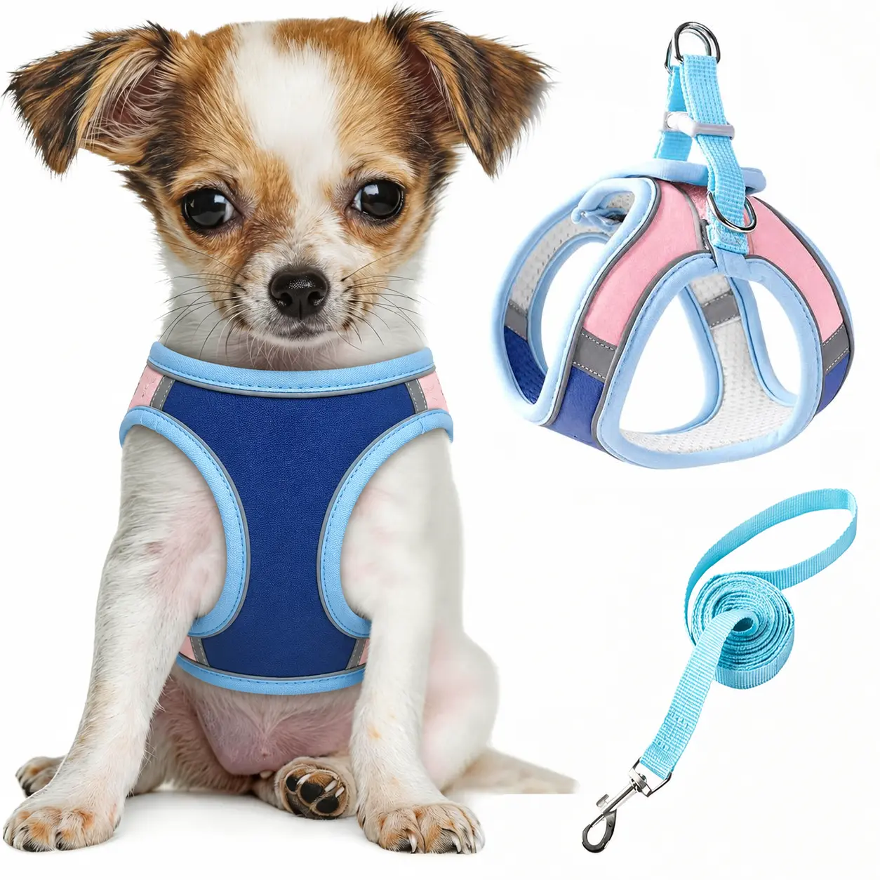 No Pull Dog Harness and Leash Set, Adjustable Reflective Soft Mesh Vest for Small Medium Dogs and Cats, Leash Included for Walking and Training