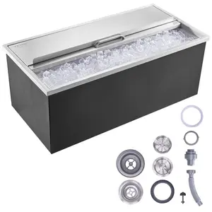 VEVOR Drop in Ice Chest, 36Lx 18Wx 14H Stainless Steel Ice Cooler, Commercial Ice Bin with Sliding Cover, 40.9 qt Outdoor Kitchen Ice Bar, Drain-pipe and Drain Plug Included, for Cold Wine Beer