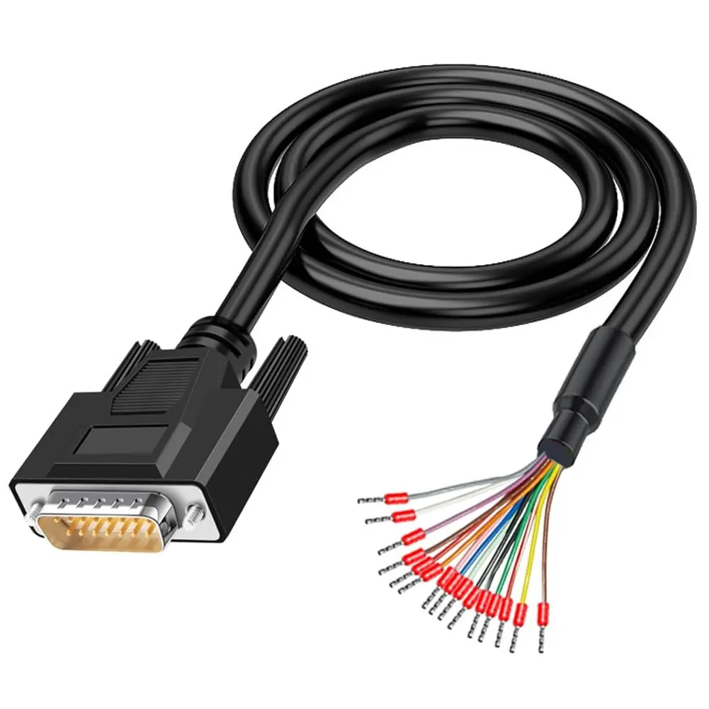 10Ft 26AWG DB15 Male RS232 Serial to 15 Pin Bare Wire Extension Cable | RS232 D-SUB DB15 Breakout Board Connector, Gold Plated Pin, Double Layer Shielding Layer, Resistant to Bending and Stretching