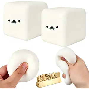 Tofu seal soft toy, white cube stress-relief toy, soft moldable dough with slow rebound texture, silky smooth squeeze ball for anxiety relief, super soft tofu soft toy with cute seal face design