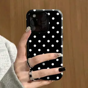 Black polka dot full-wrap shockproof personalized Apple 2-in-1 fashion phone protective cover, suitable for iPhone 17, Promax, 16, 15, 14, 13, 12, 11 series protective cover